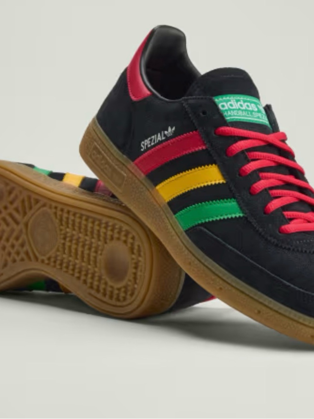 adidas Black Suede Sneakers with Red, Yellow & Green Stripes